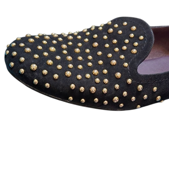 Stuart Weitzman Women’s Black Suede Studded Loafers With Zipper Heel Sz8M - Picture 5 of 8